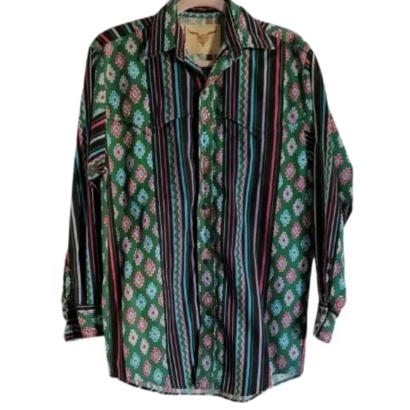 Vintage 80-90’s STEER WEST USA Button Up Shirt Western Southwestern Aztec Print - Picture 8 of 8